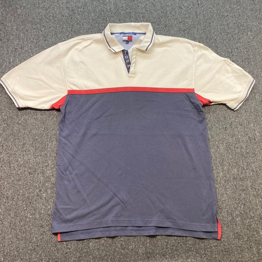 Tommy Hilfiger Polo Sz XL Mens Multi Colorblock 90s Streetwear Grommet Detail